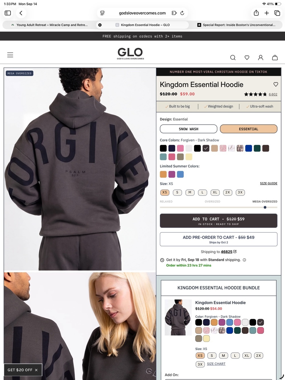 GLO Kingdom Essential Hoodie — Forgiven Dark Shadow